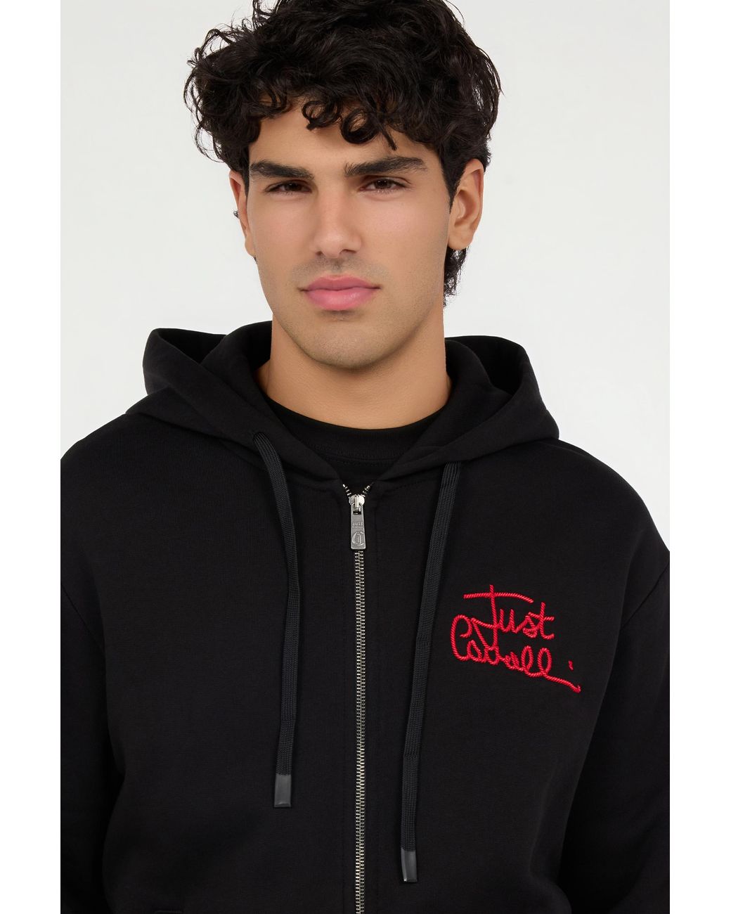 Roberto Cavalli Black Hoodie With Embroidered Logo for men