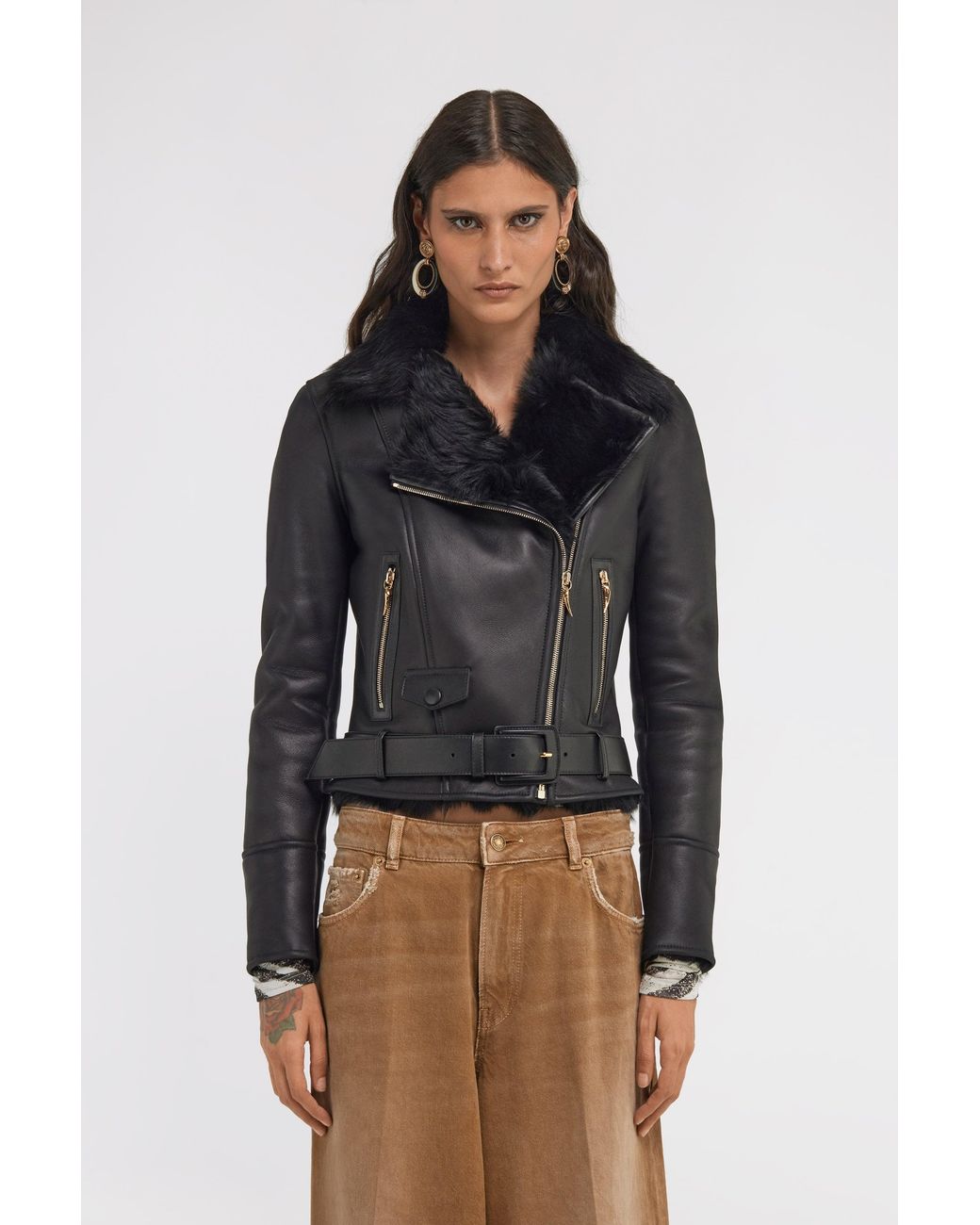 Roberto Cavalli Black Shearling Biker Jacket