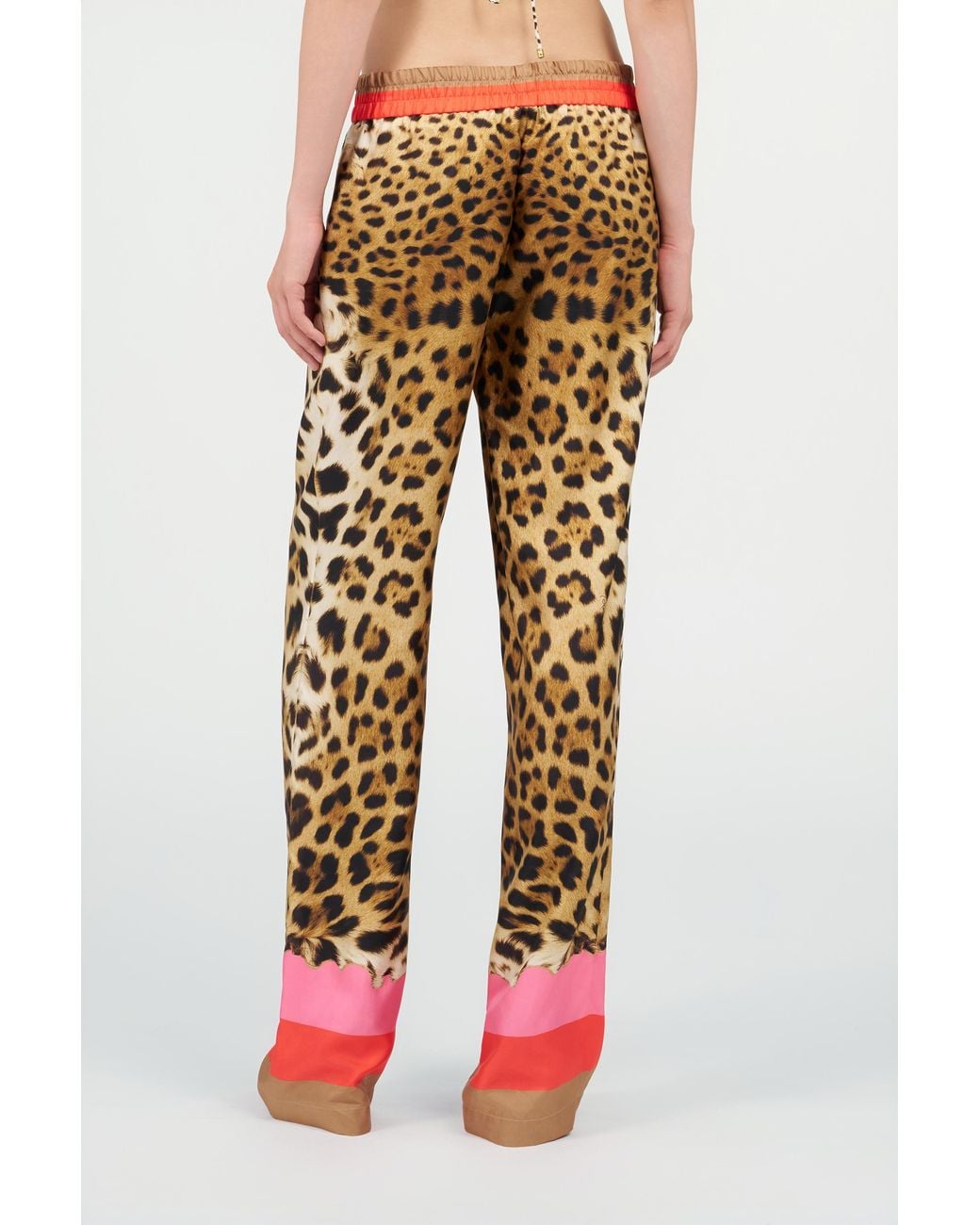 Roberto Cavalli White Palazzo Pants With Cavalli Pop Print