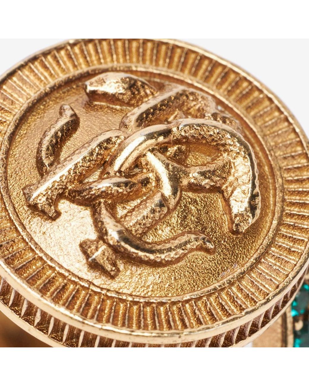 Roberto Cavalli White Ring With Monogram Mirror Snake And Crystals