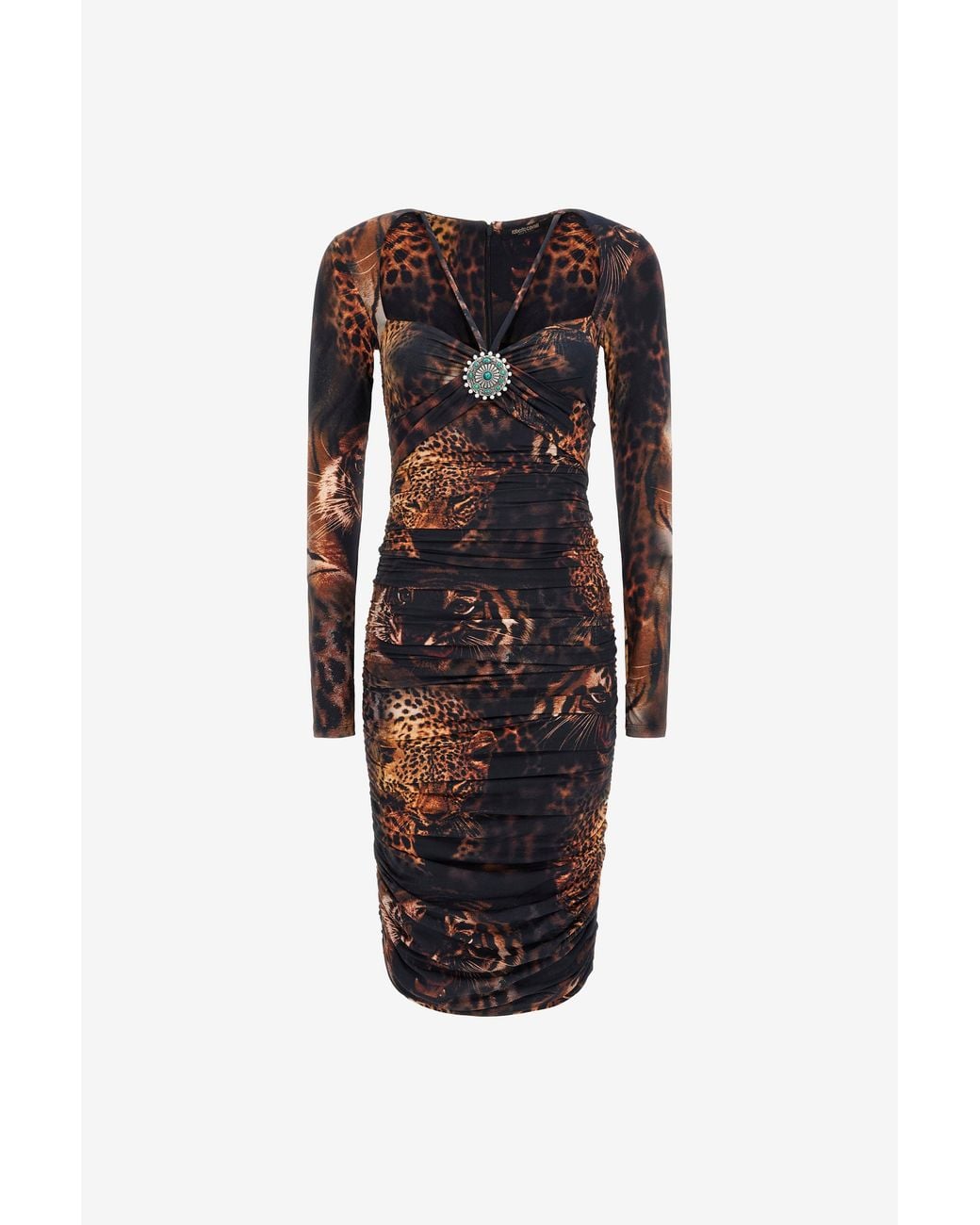 Roberto Cavalli Black Jaguar Printed Midi Dress