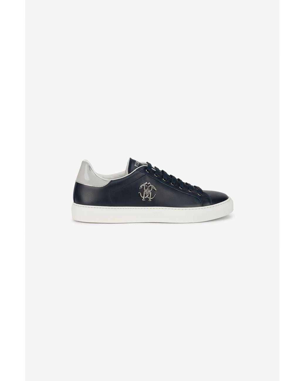 Roberto Cavalli Blue Leather Sneakers With Logo Detail for men