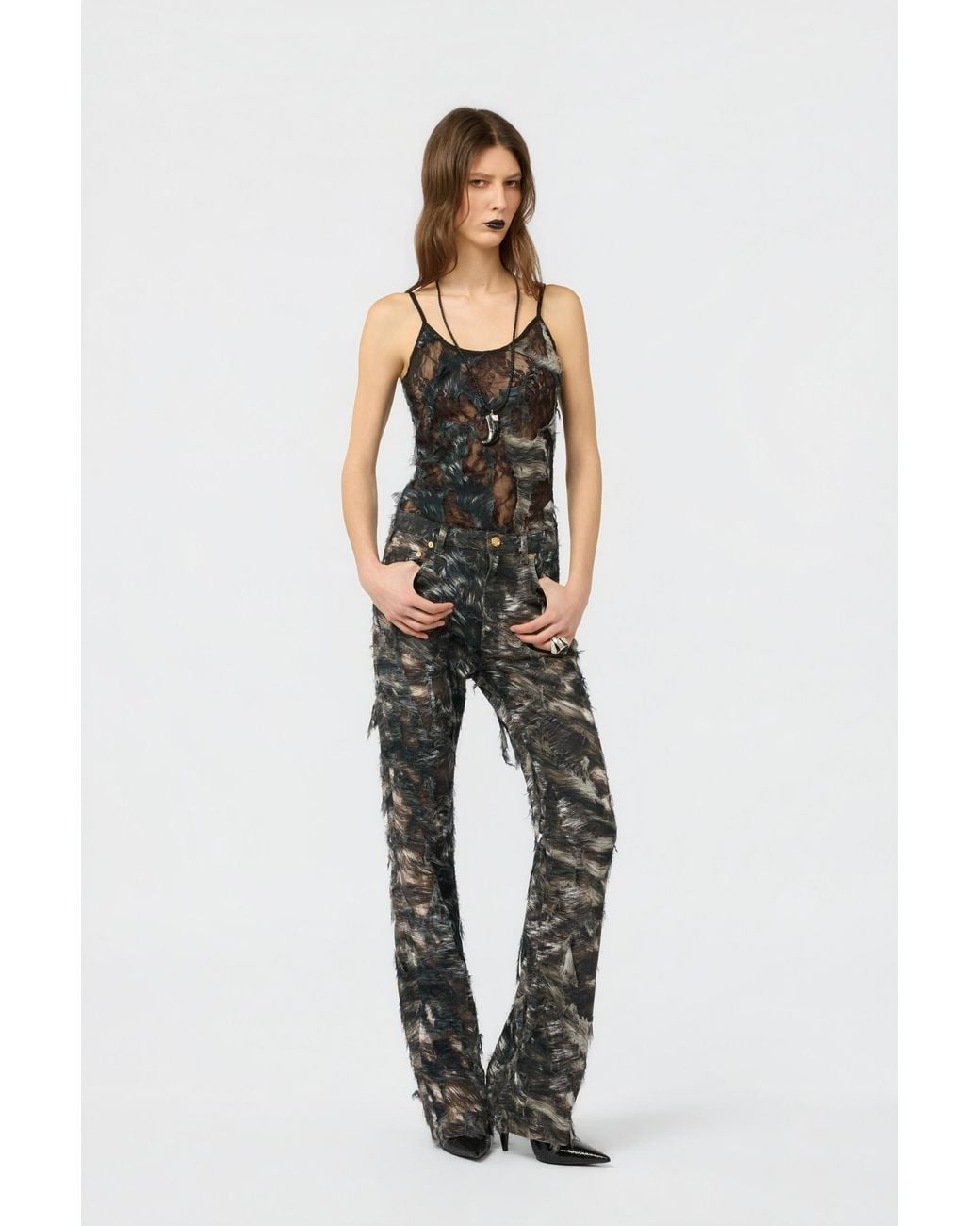 Roberto Cavalli Black Fur Print Jeans