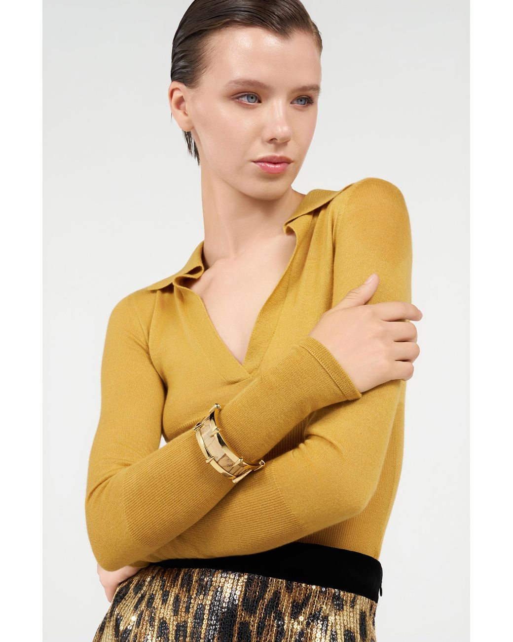 Roberto Cavalli Metallic Tone Bracelet With Semiprecious Stone And Spikes