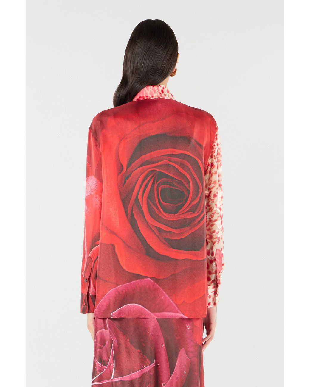 Roberto Cavalli Red Shirt With Jaguar Skin And Rose Print