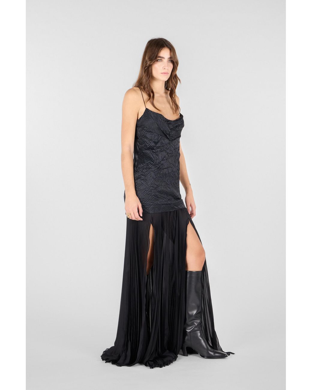 Roberto Cavalli Black Long Snakeskin-Effect Dress