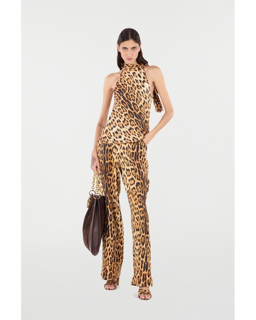 Roberto Cavalli Natural Pants With Jaguar Skin Print