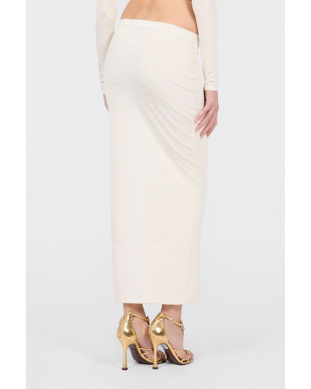 Roberto Cavalli White Serpentine Print Skirt