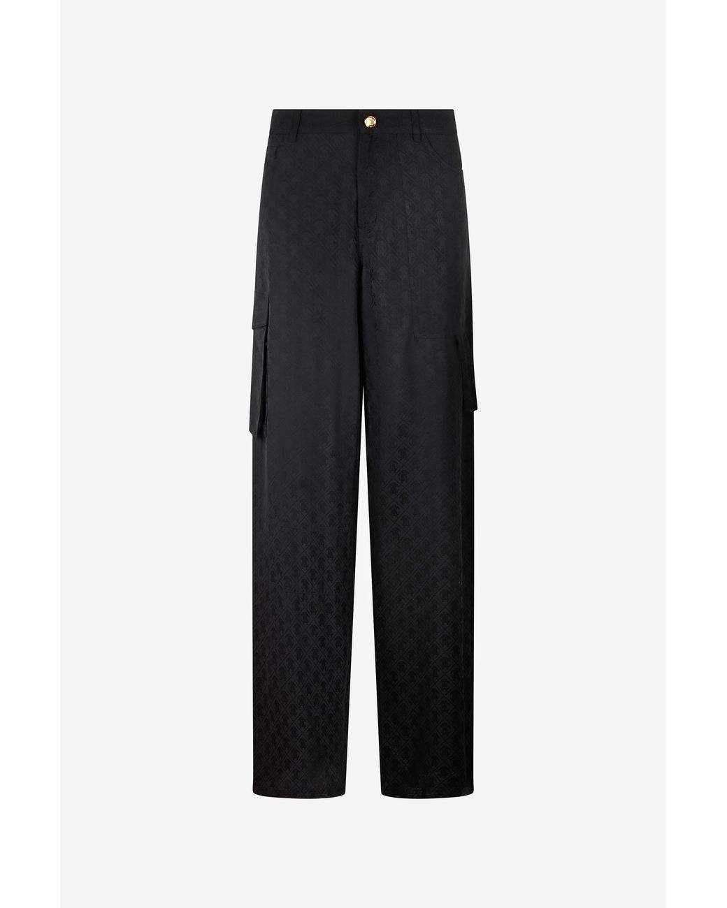 Roberto Cavalli Black Silk Cargo Trousers With Monogram Rc