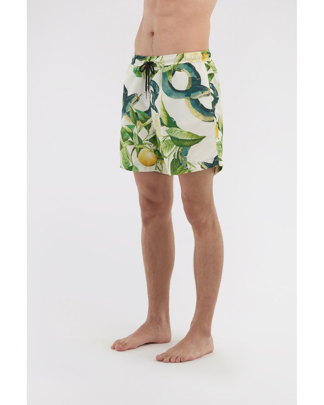 Roberto Cavalli Green Swim Shorts With Lemon Print for men