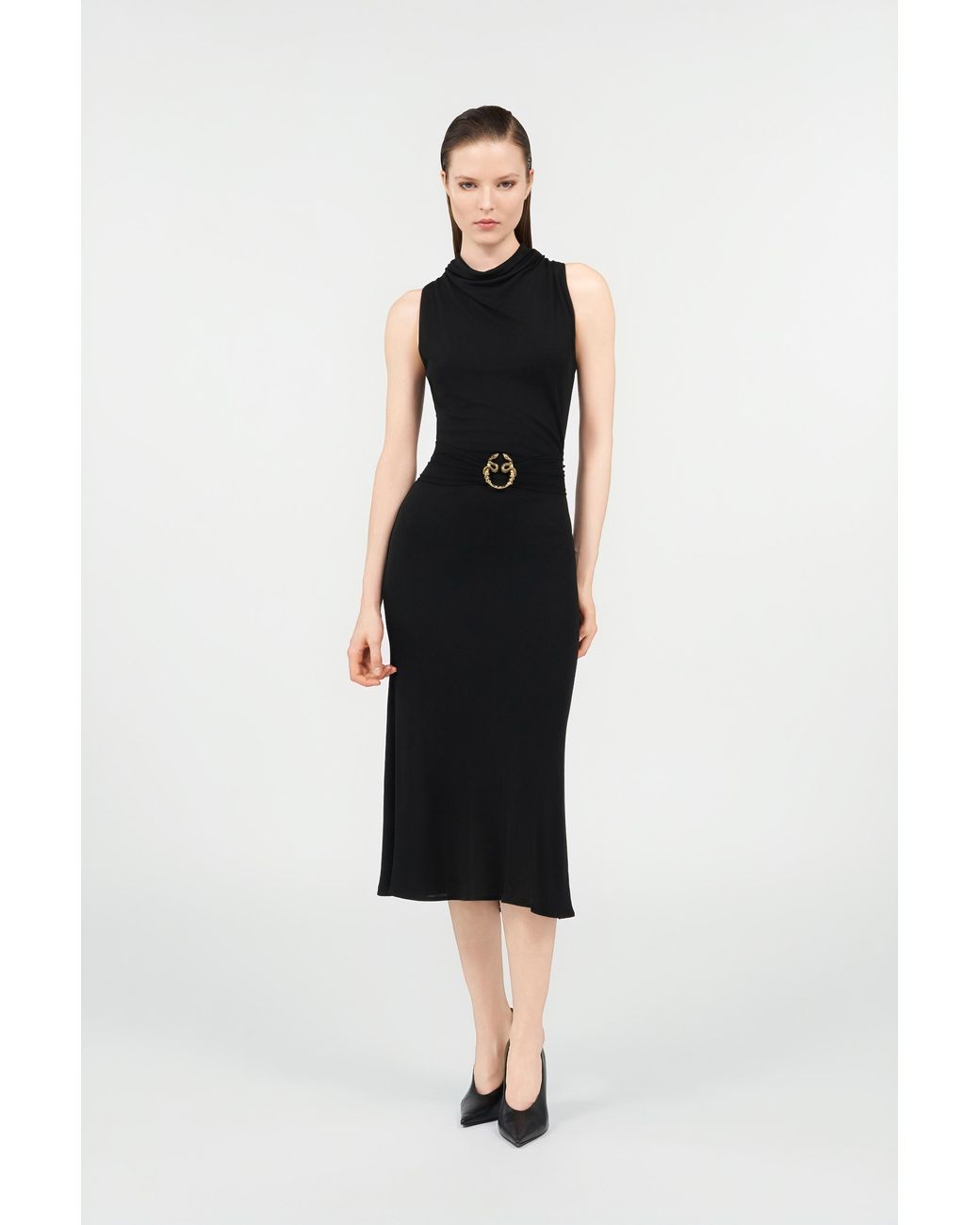Roberto Cavalli Black Midi Dress With Snake Detail