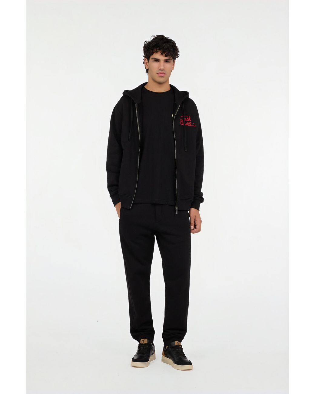 Roberto Cavalli Black Hoodie With Embroidered Logo for men