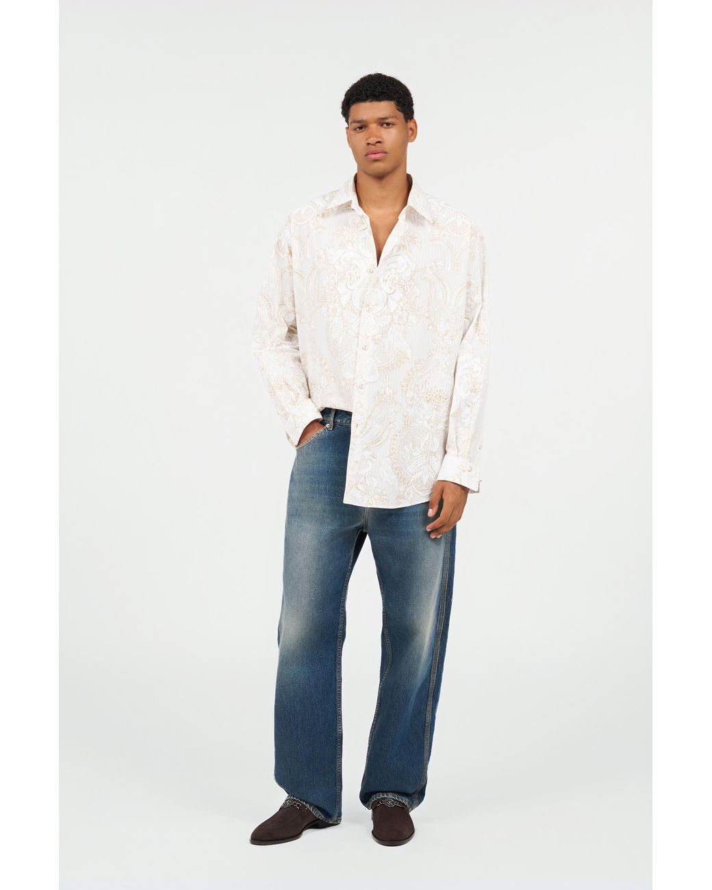 Roberto Cavalli White Shirt With Ornamental Motif for men