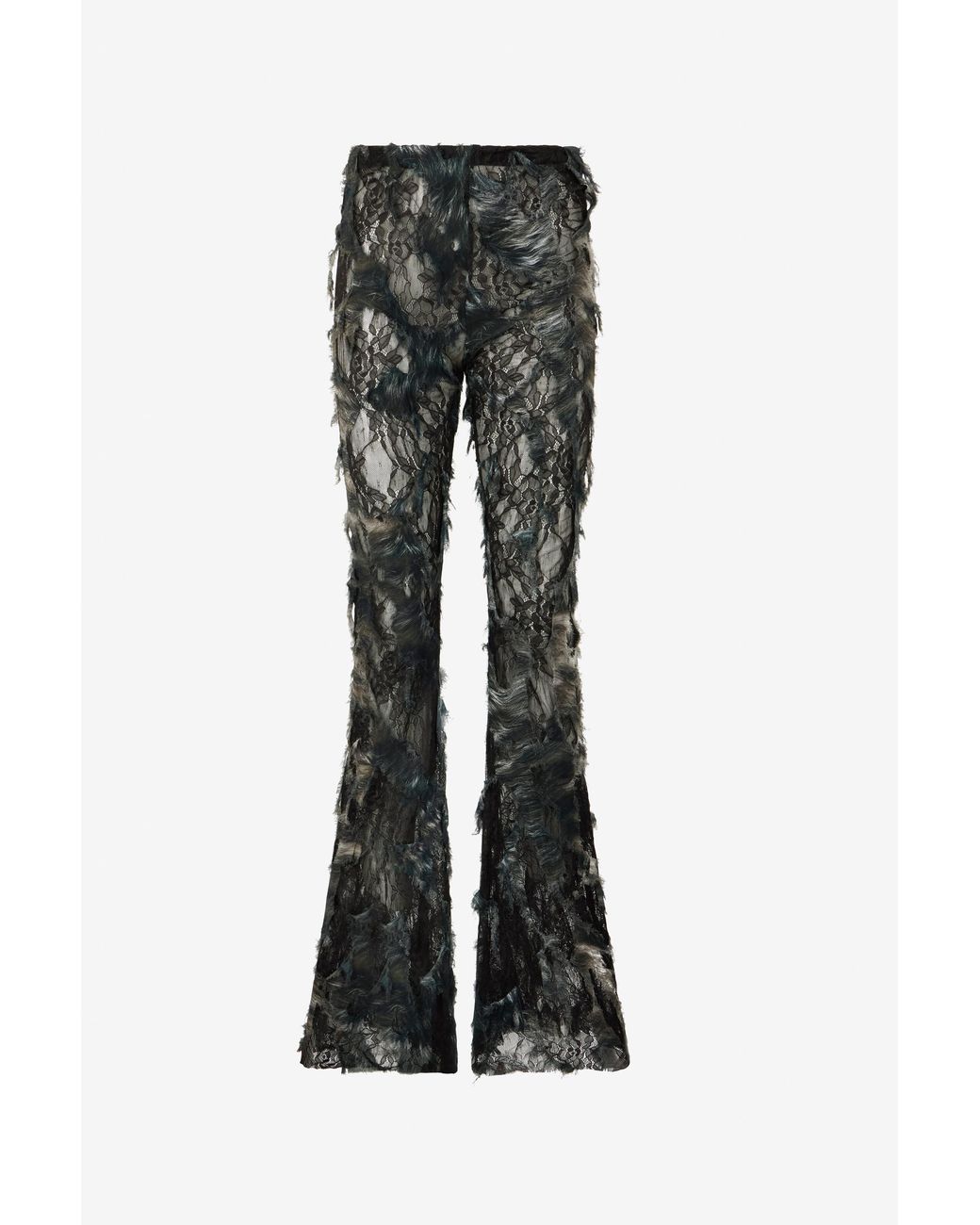 Roberto Cavalli Black Pants With Fur Print On Destroyed-Effect Lace
