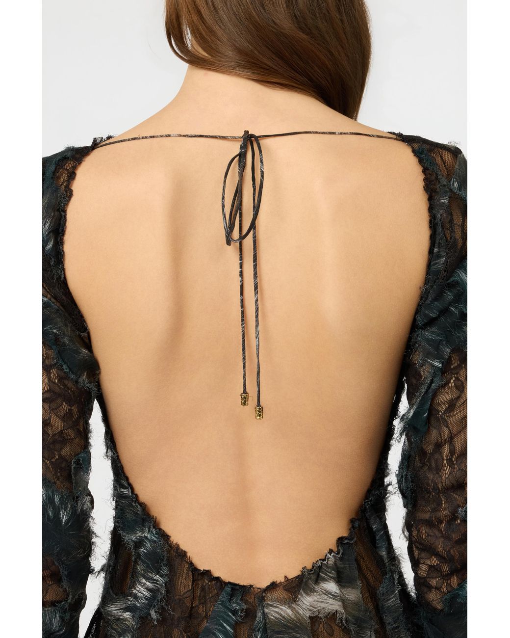 Roberto Cavalli Black Mini Dress With Fur Print On Destroyed-Effect Lace