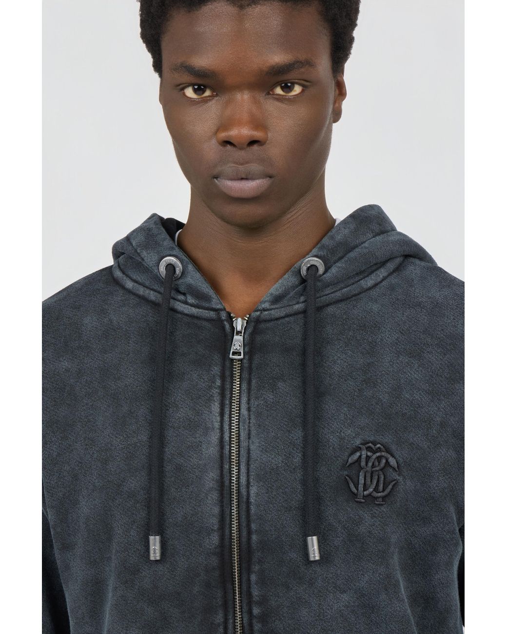 Roberto Cavalli Black Washed Hoodie With Monogram Rc for men