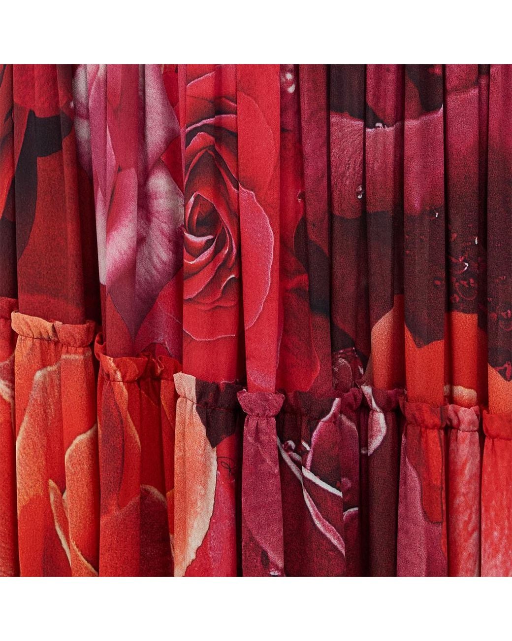 Roberto Cavalli Red Extra-Long Skirt With Garden Rose Print