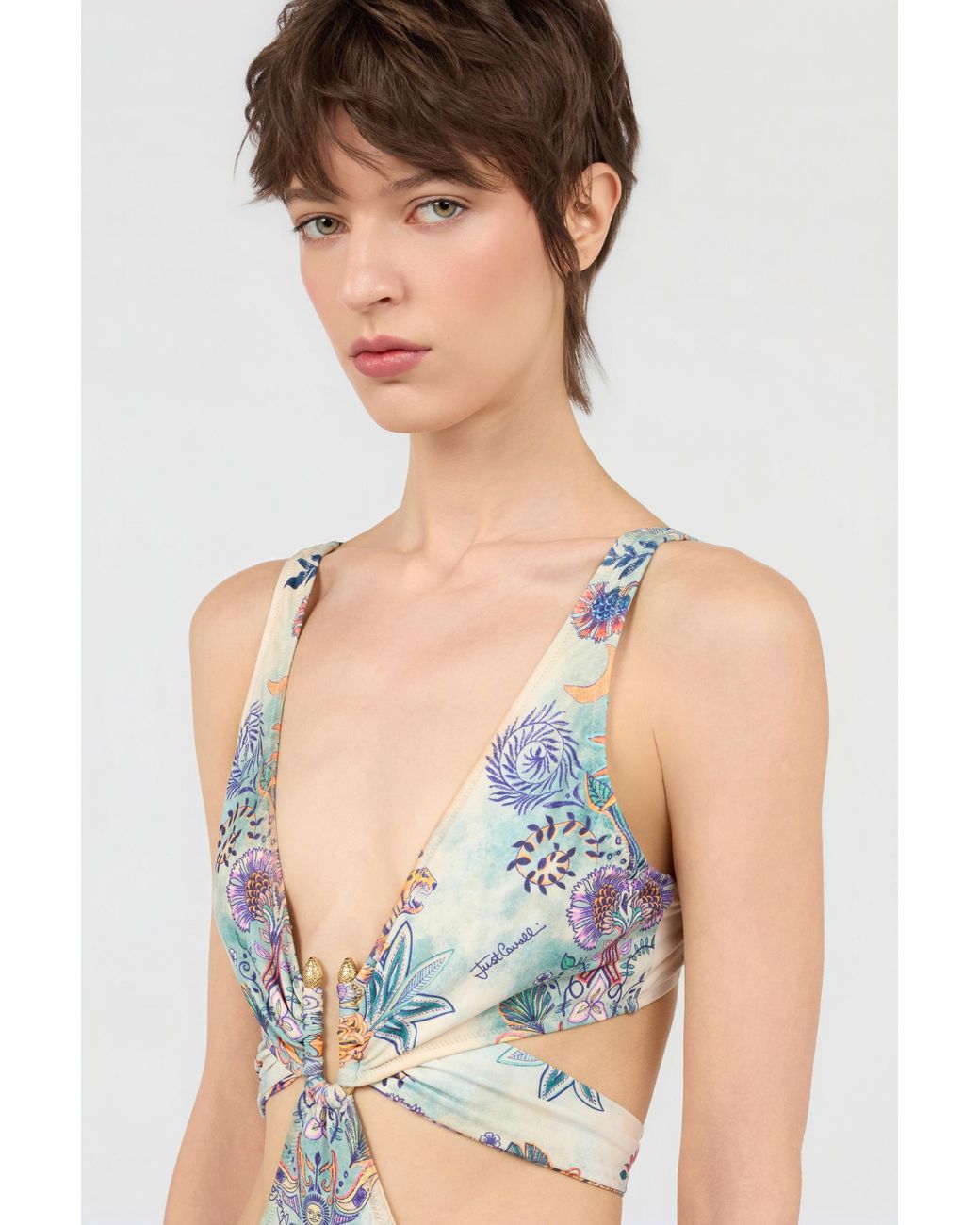 Roberto Cavalli White Tropical Garden Print One-Piece Swimsuit