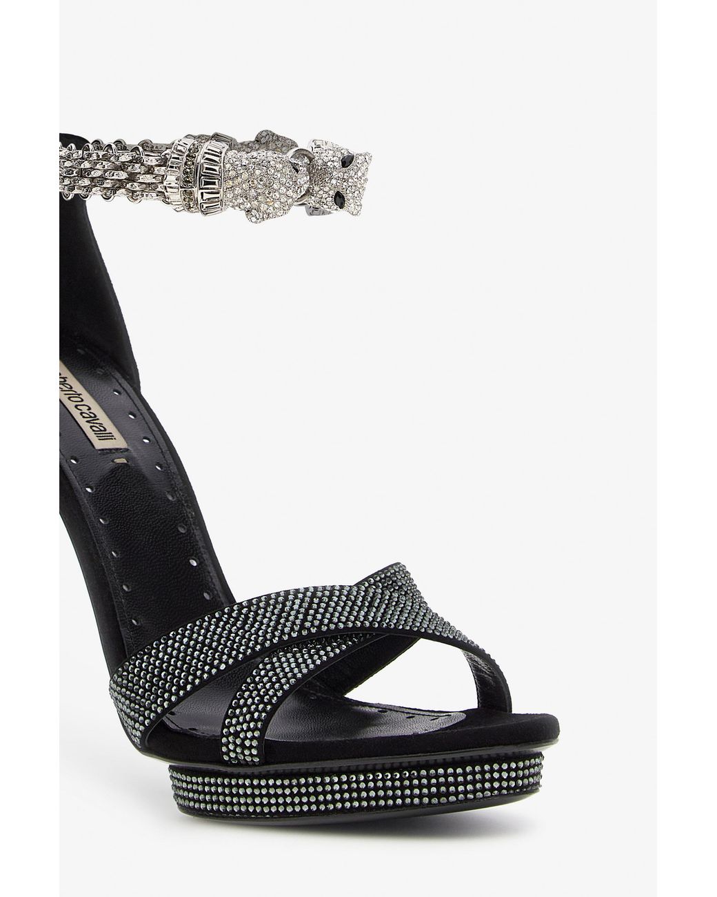 Roberto Cavalli Black Panther-Head High-Heel Sandals