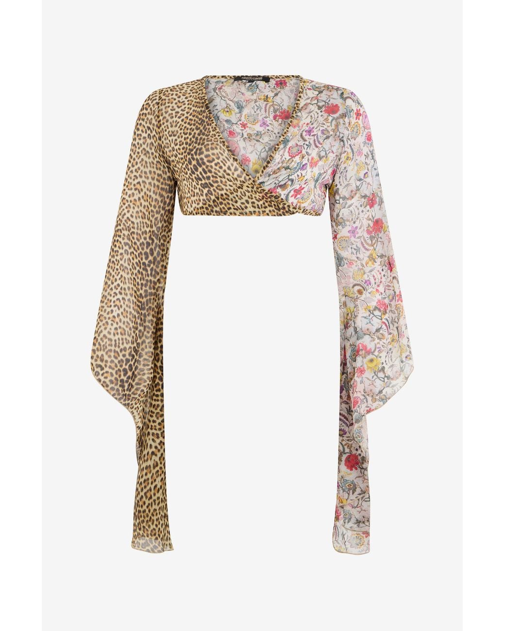 Roberto Cavalli White Baby Jaguar Print Silk Top