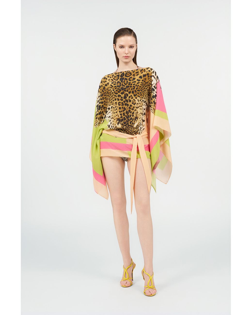 Roberto Cavalli Multicolor Silk Kaftan With Cavalli Pop Print