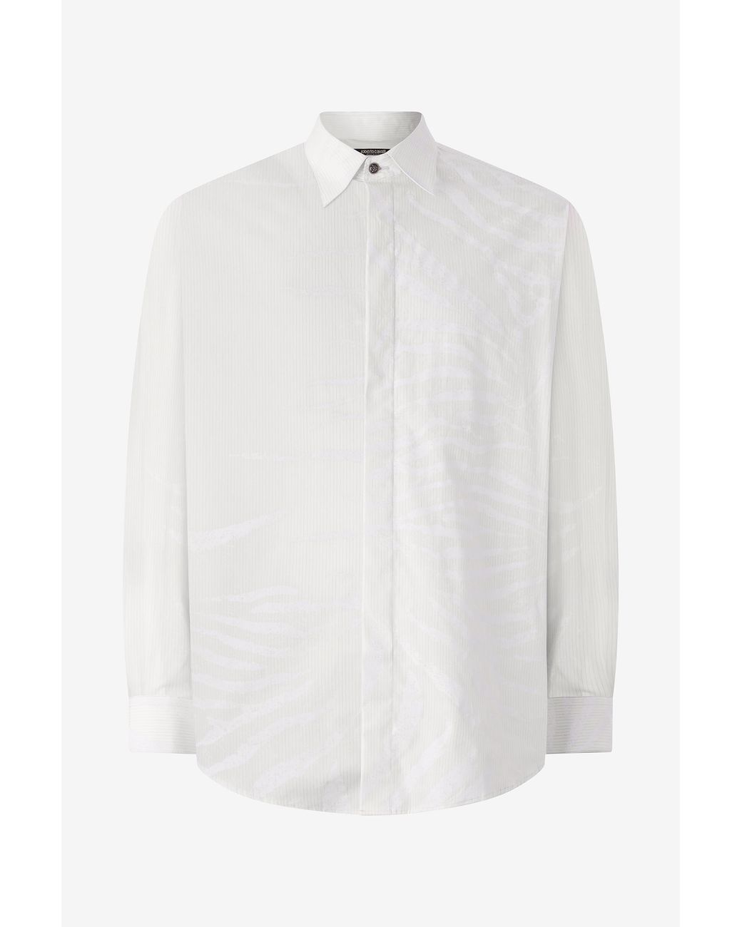 Roberto Cavalli White Silk Shirt With Tiger Skin Print for men