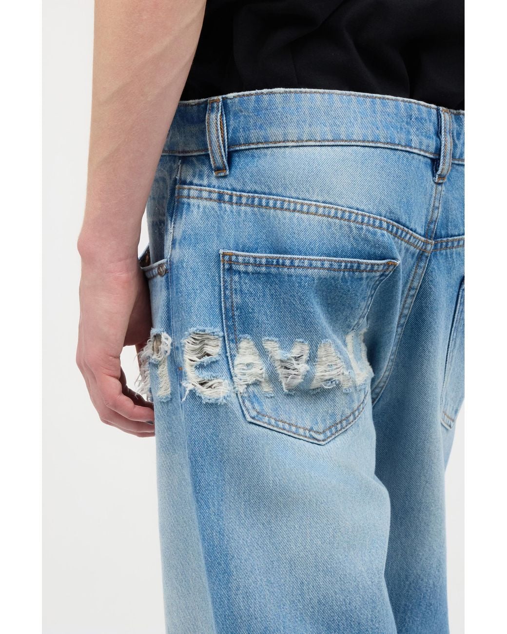 Roberto Cavalli Blue Jeans With Destroyed-Effect Logo for men
