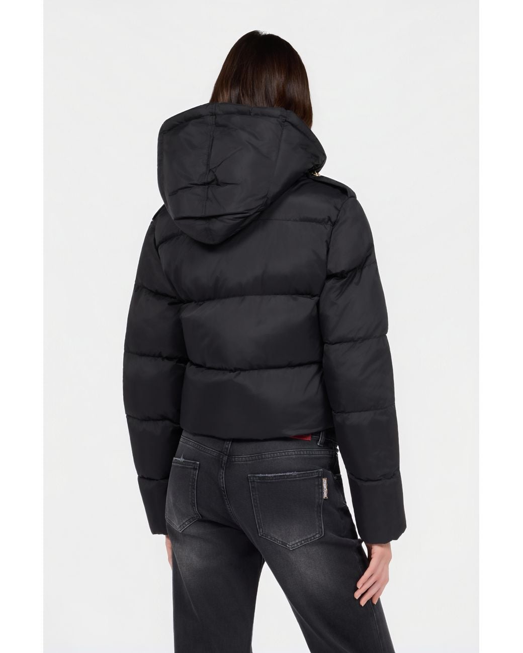 Roberto Cavalli Black Puffer Jacket With Belt