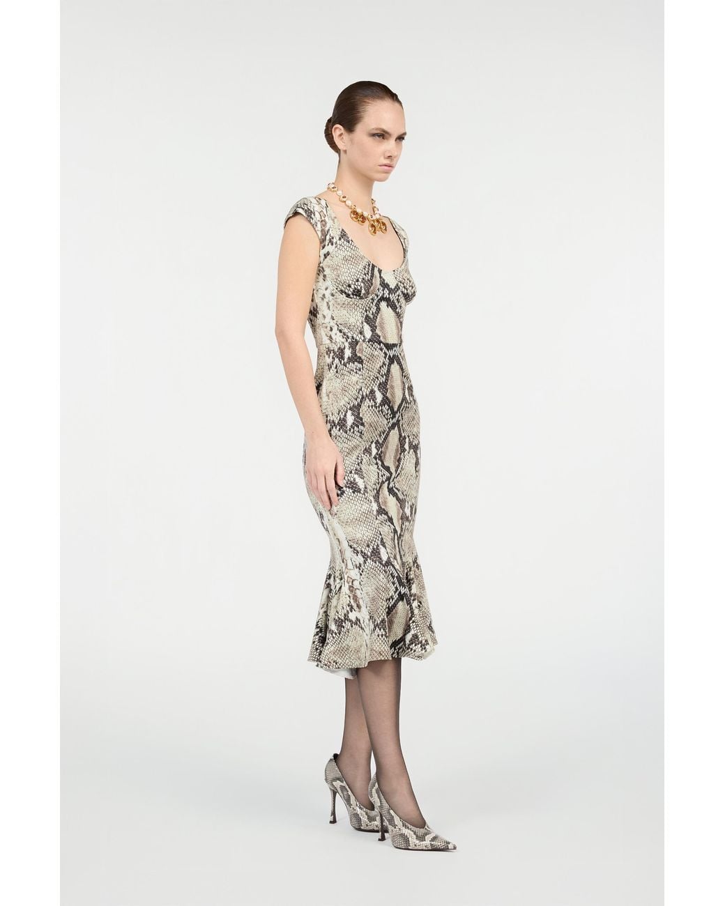 Roberto Cavalli White Midi Dress With Python Print