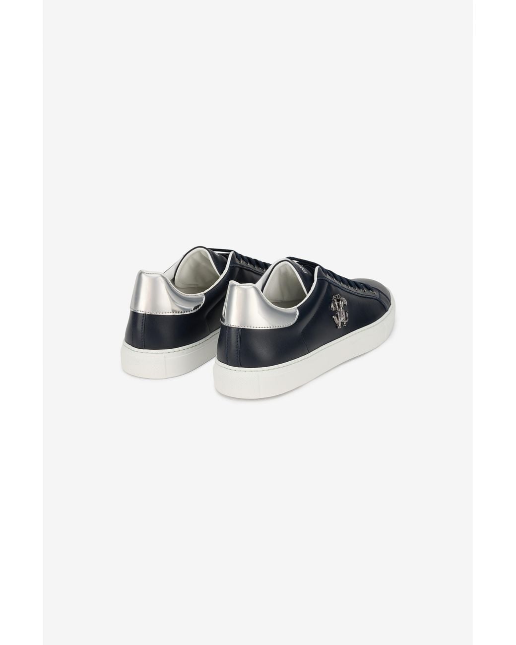Roberto Cavalli Blue Leather Sneakers With Logo Detail for men
