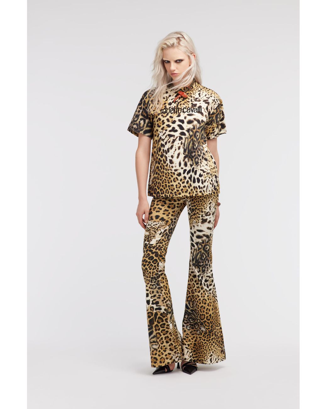 Roberto Cavalli Metallic T-Shirt With Jaguar Skin Print