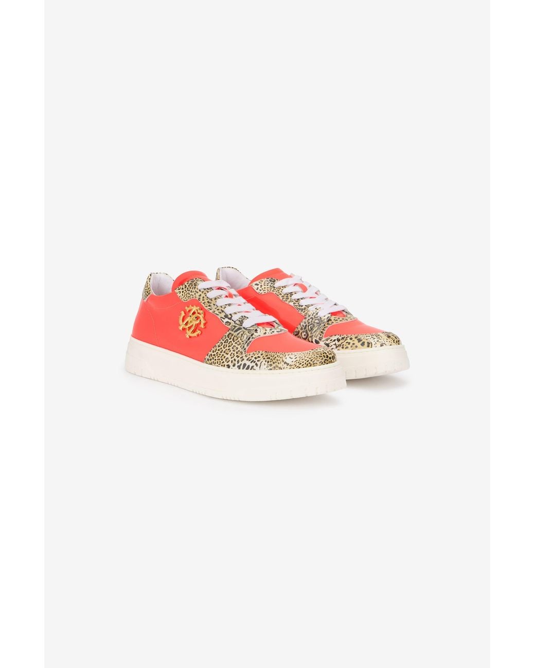 Roberto Cavalli Pink Leather Sneakers With Leopard Print