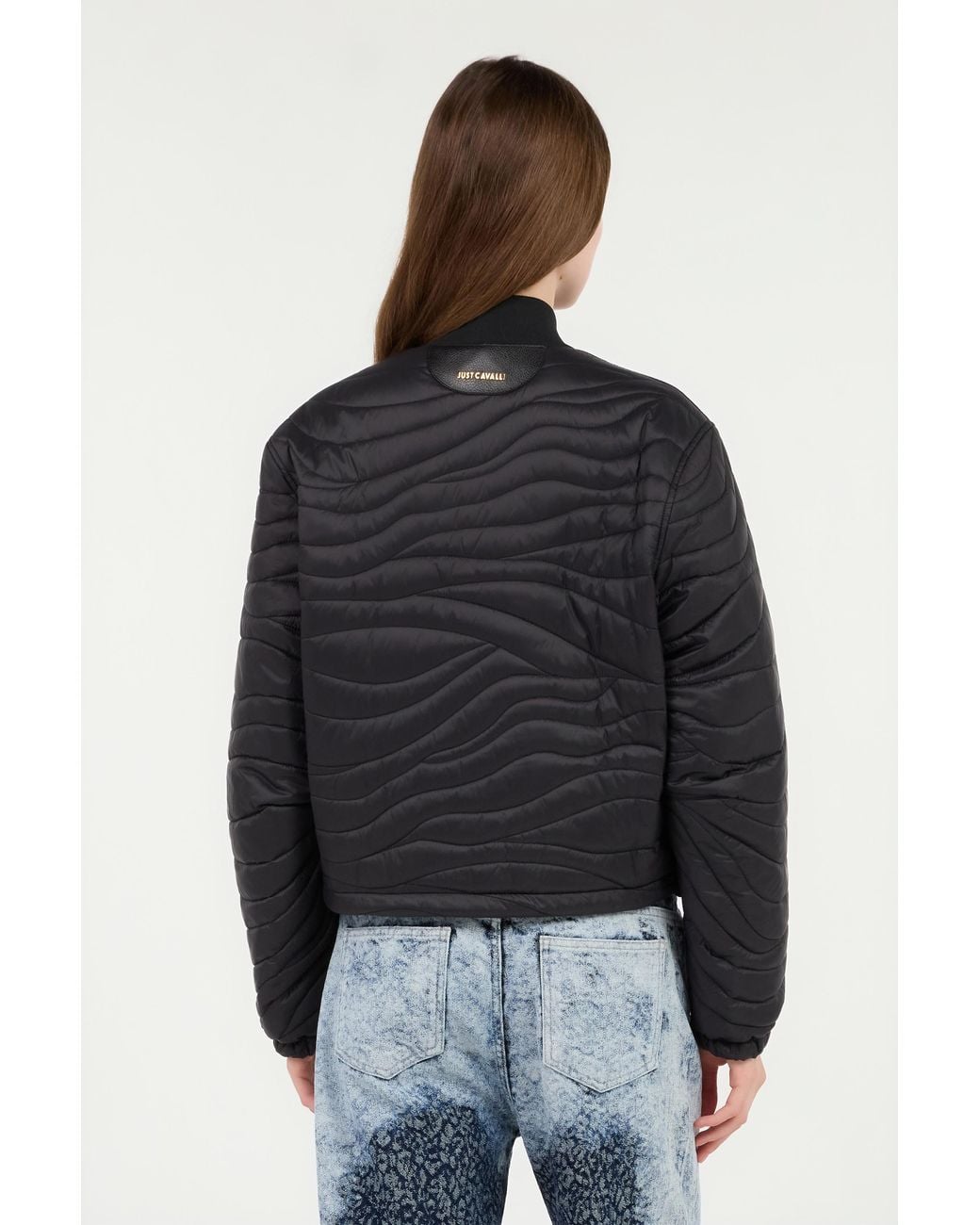 Roberto Cavalli Black Zip Jacket With Quilted Zebra