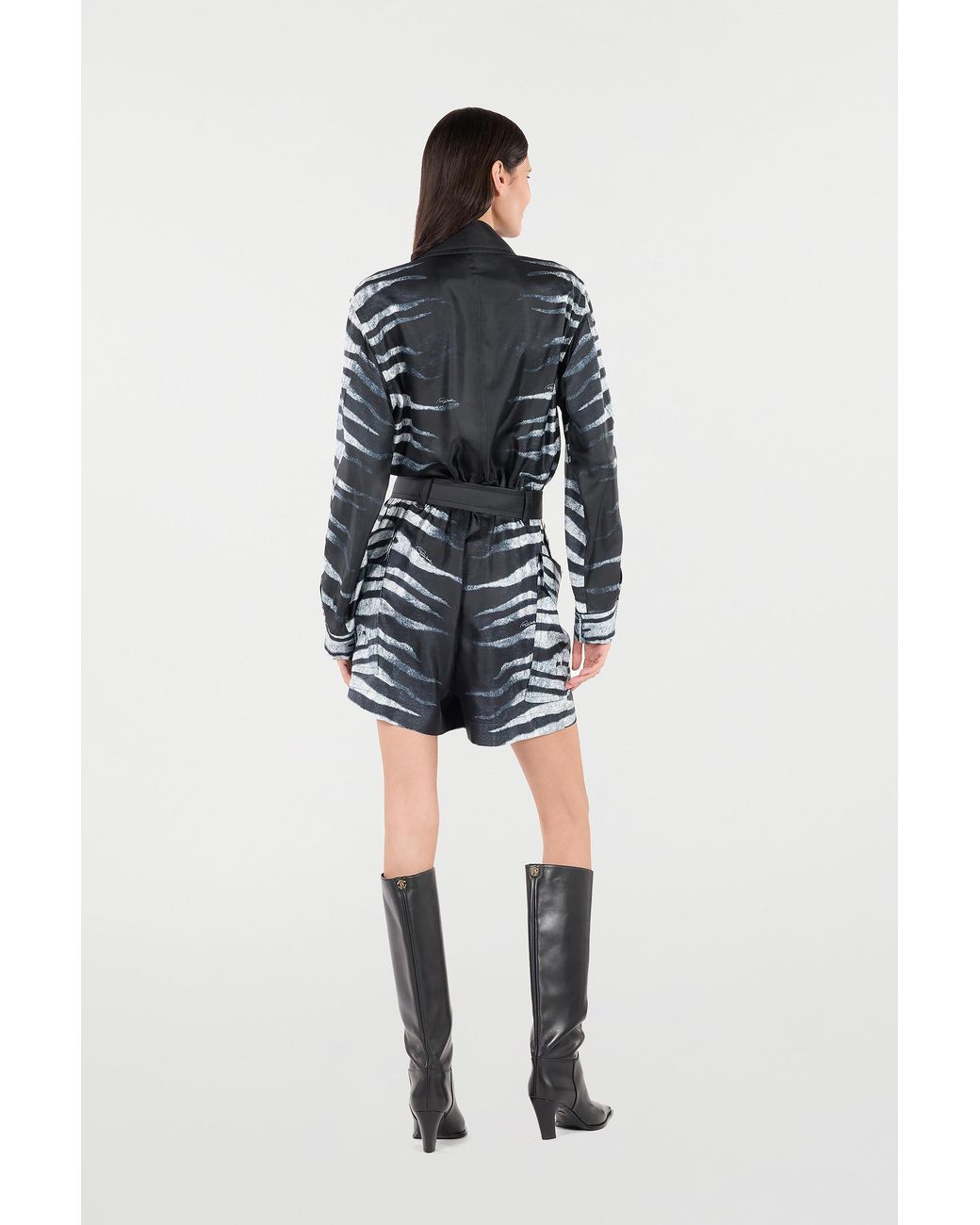 Roberto Cavalli Black Short Silk Dress With Zebra Print