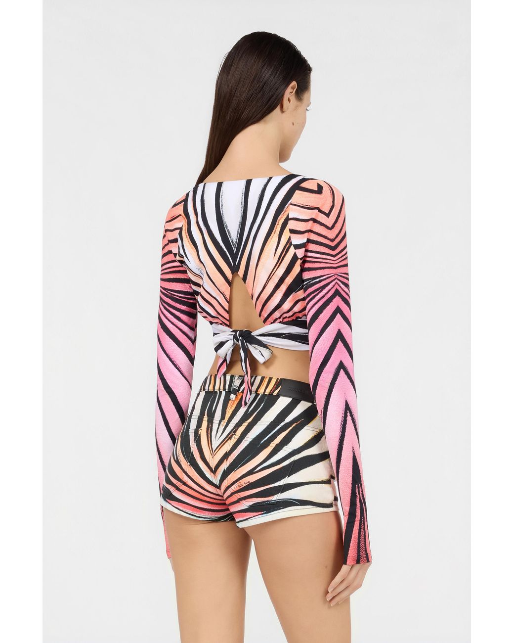 Roberto Cavalli Red Ray Of Paradise Print Crop Top