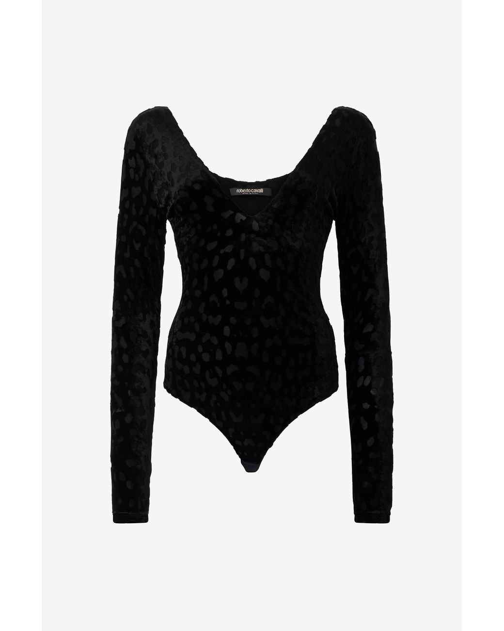 Roberto Cavalli Black Bodysuit With Jaguar Skin Pattern