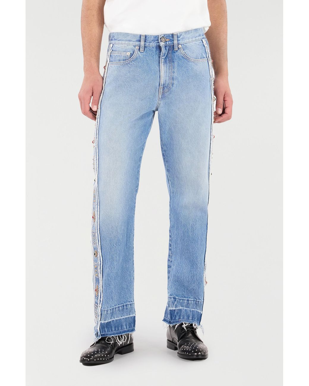 Roberto Cavalli Blue Jeans With Stud And Stone Pattern for men