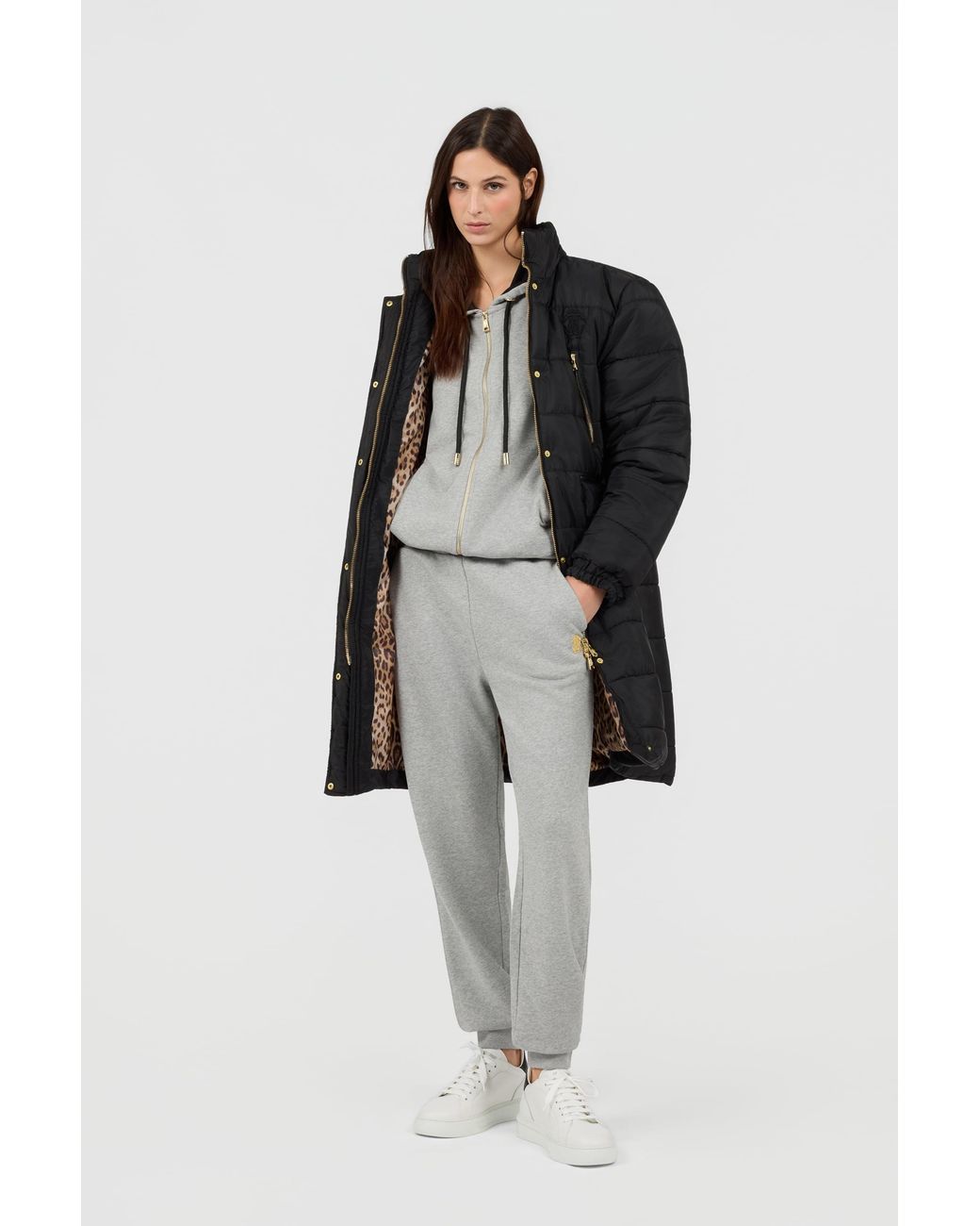 Roberto Cavalli Black Jacket Puffer Jacket Long High Collar