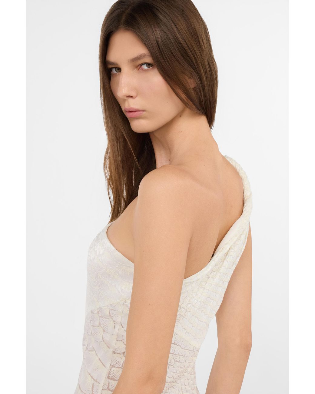Roberto Cavalli White One-Shoulder Dress With Serpentine Print