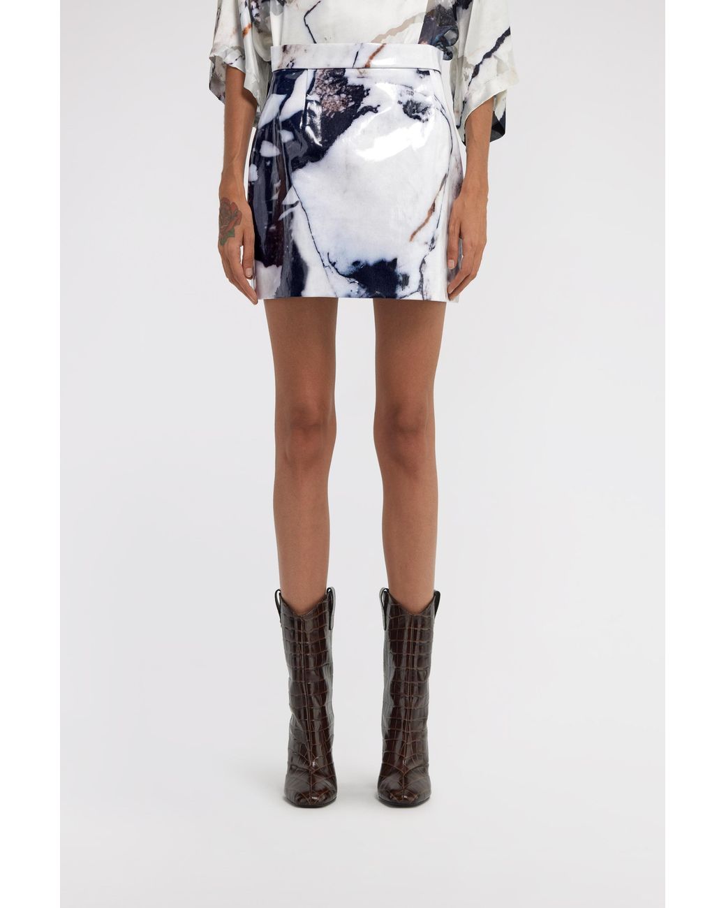 Roberto Cavalli Gray Marble Printed Skirt