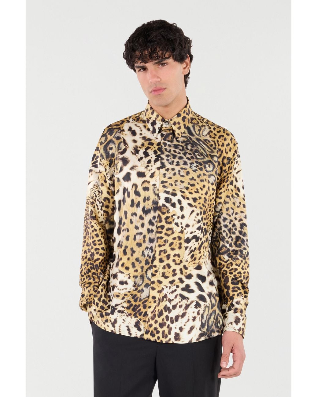 Roberto Cavalli White Silk Shirt With Animal Prints for men