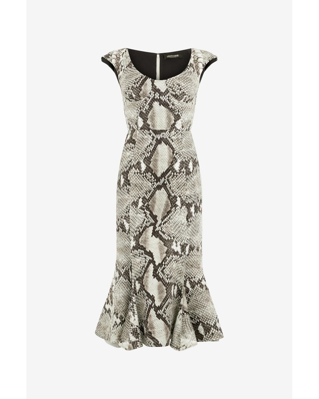 Roberto Cavalli White Midi Dress With Python Print