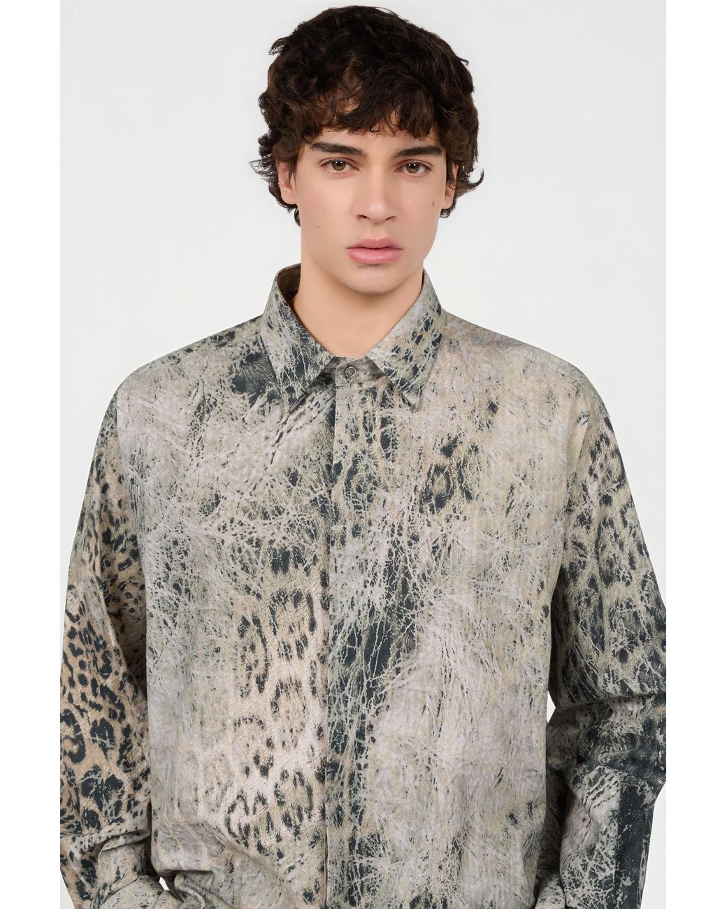 Roberto Cavalli Gray Jaguar Print Shirt for men