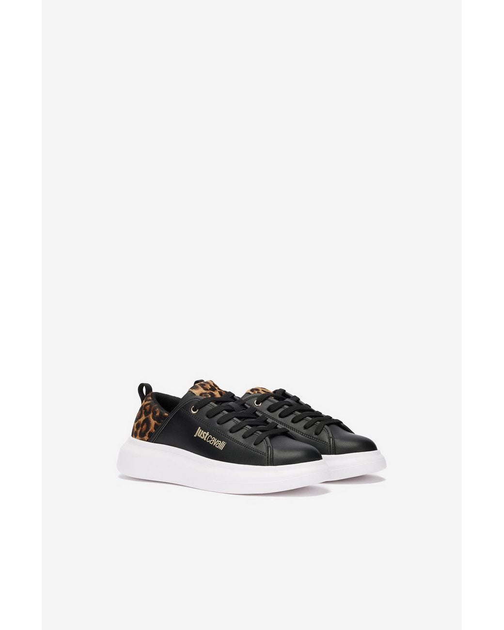 Roberto Cavalli Black Sneakers With Leopard Detail