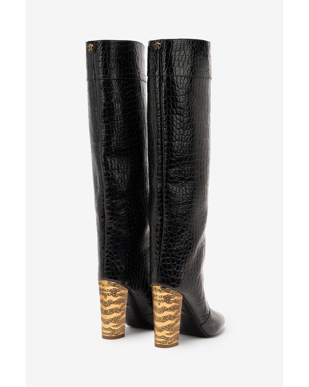 Roberto Cavalli Black Boots With Crocodile Embossing