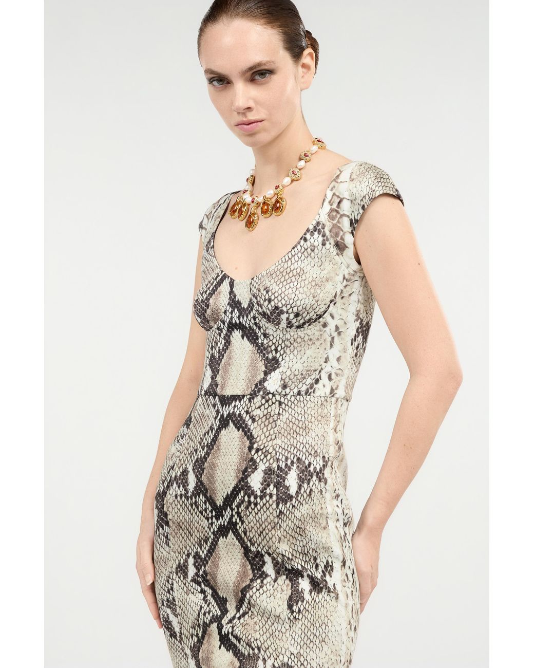 Roberto Cavalli White Midi Dress With Python Print