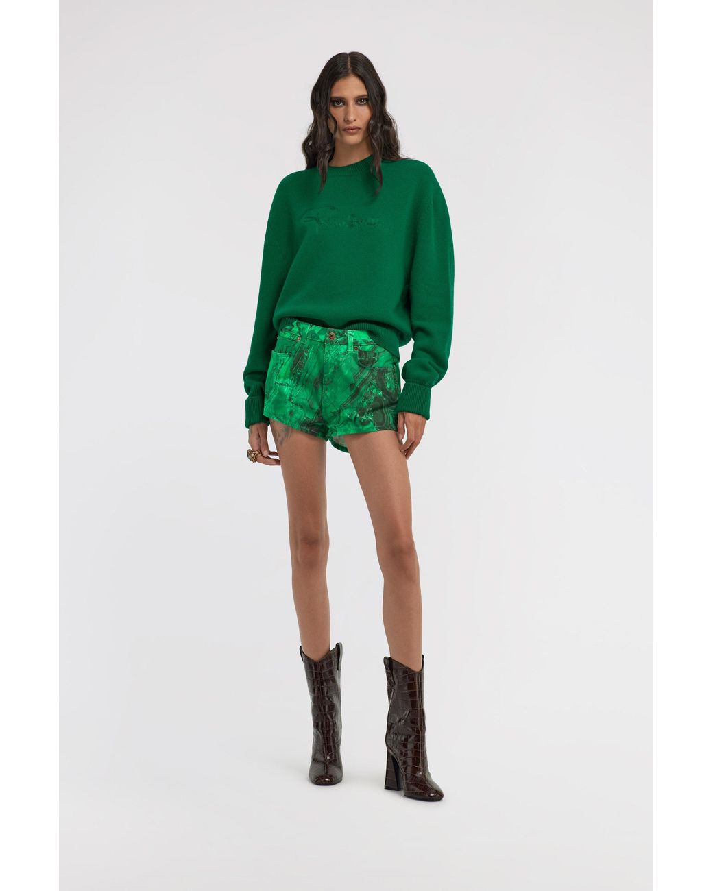 Roberto Cavalli Green Kurzer Strickpullover