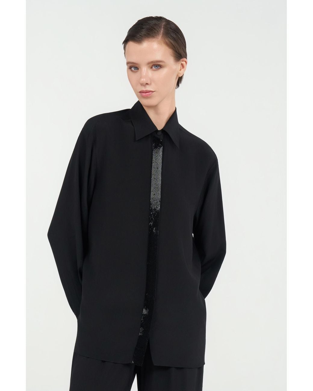 Roberto Cavalli Black Silk Shirt With Shimmering Detail
