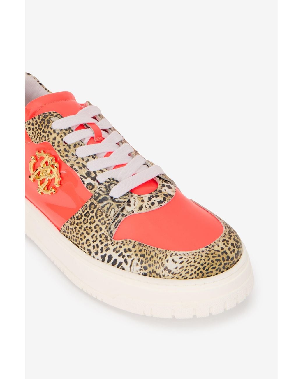 Roberto Cavalli Pink Leather Sneakers With Leopard Print