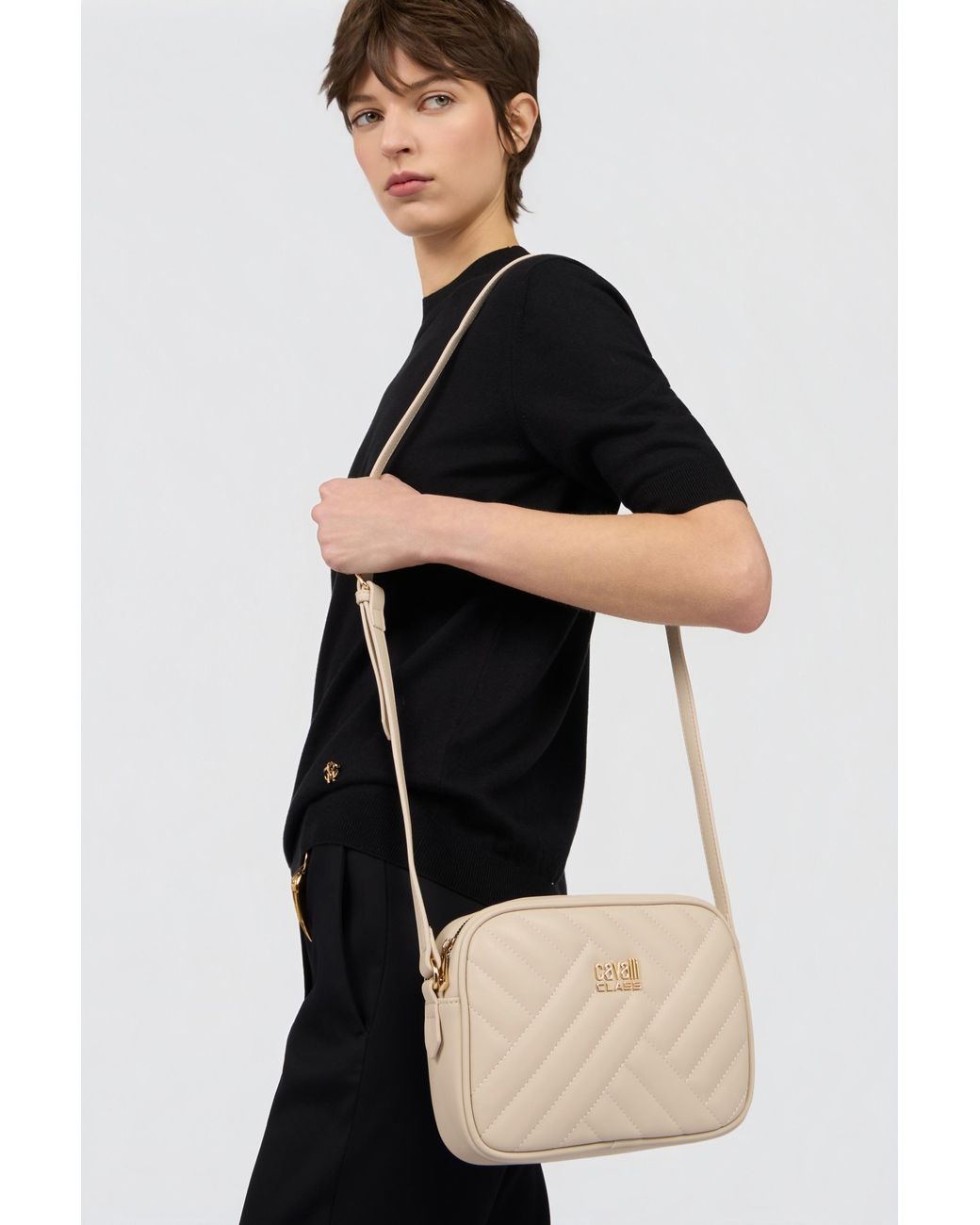 Roberto Cavalli White Quilted Crossbody Bag